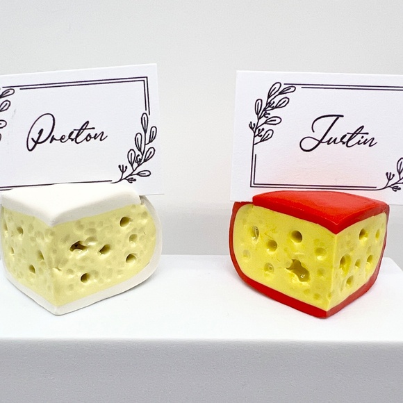 Cheese Place Card Holders - Set of 4 - Handmade Clay Brie, Gouda, Swiss, Blue - Picture 5 of 16